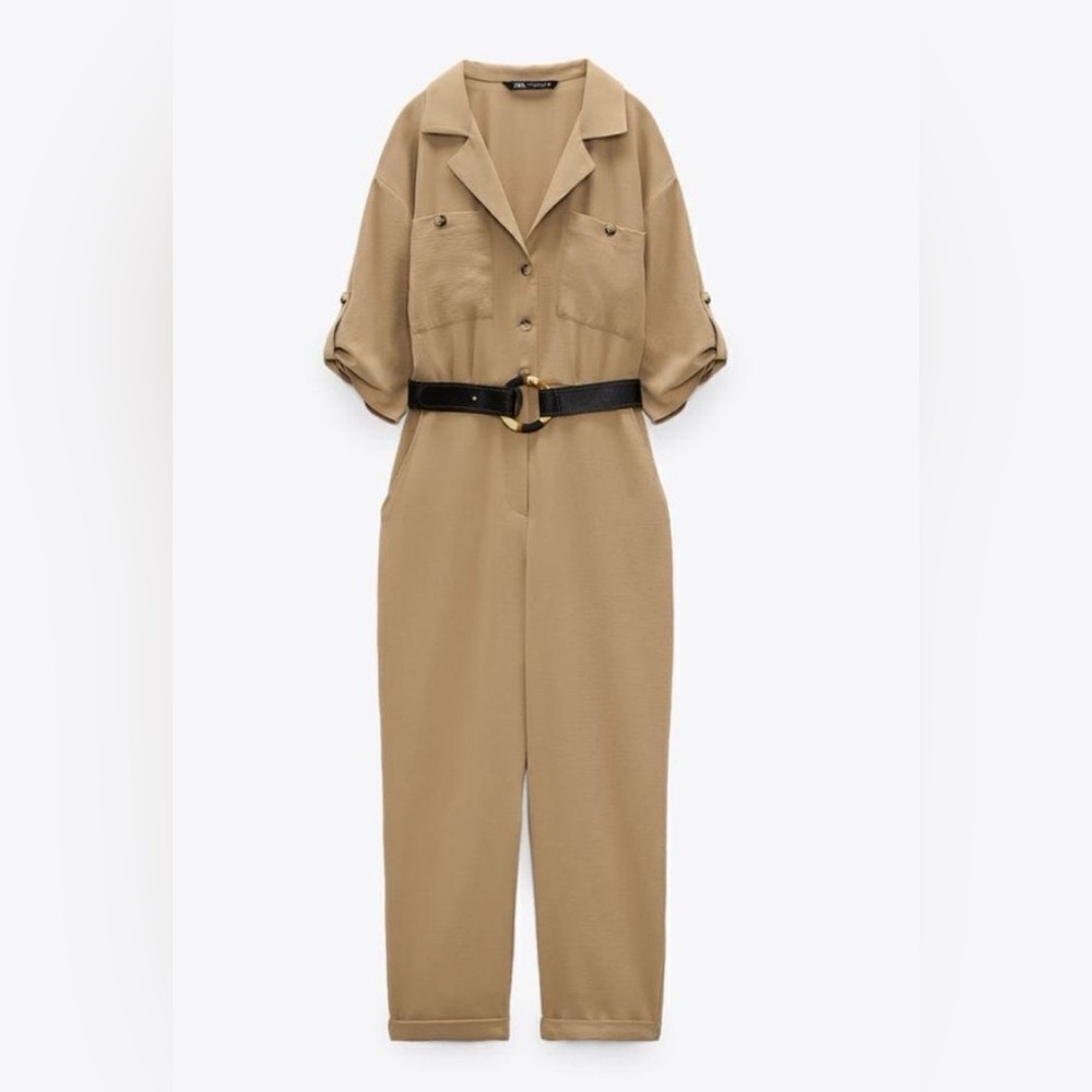 Zara Beige Jumpsuit with Dark Belt
